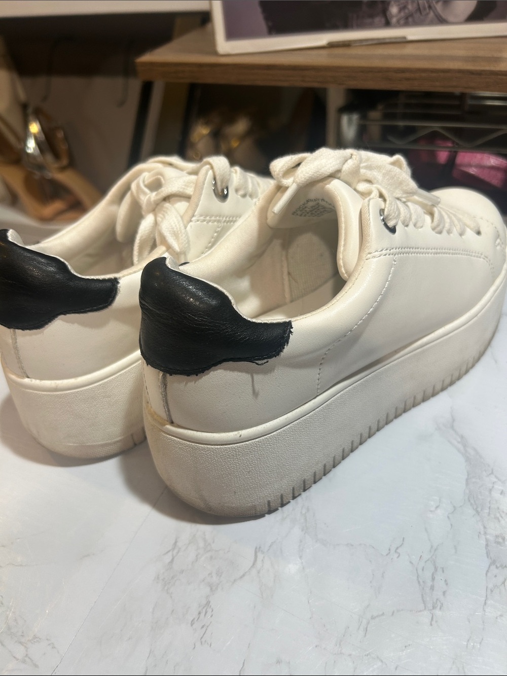Steve Madden Women’s Platform Lace-Up Sneakers with Black Heel Accent - Picture 3 of 6